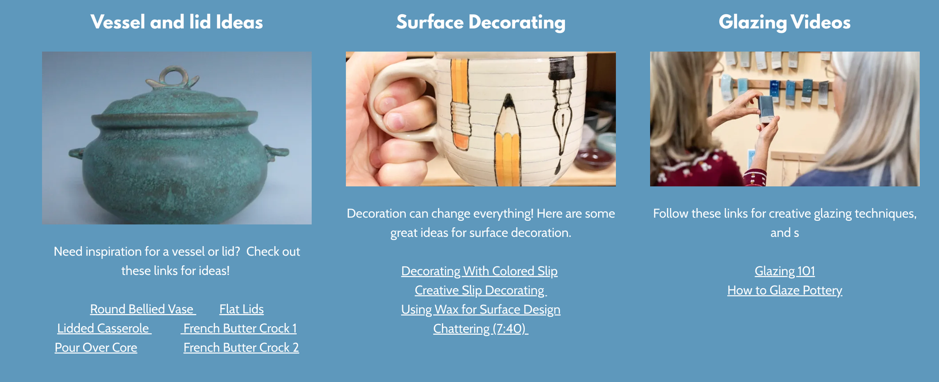 screenshot showing video thumbnails and text links